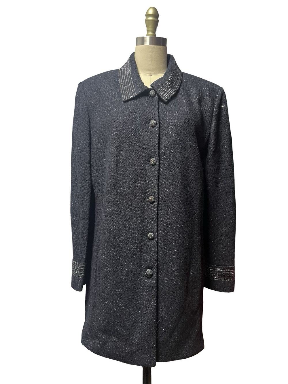 Vintage St. John Evening Rhinestone Button Sparkle Navy Blue Blazer | Sz: 16